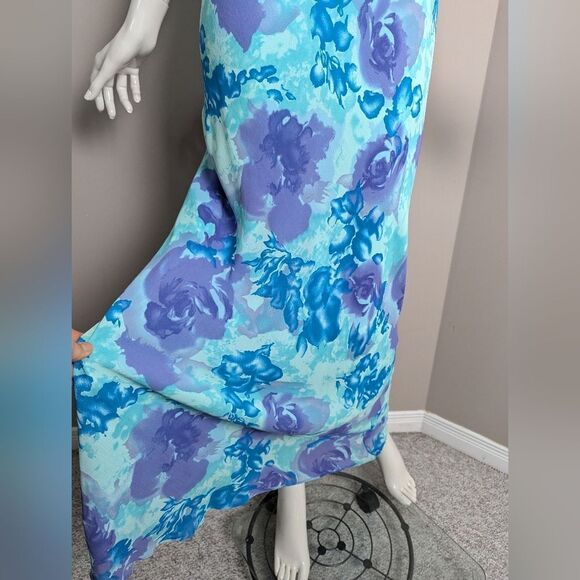 Vintage 90s Floral Maxi Dress Women’s Blue  Purple Beaded Bias Cut 10/12 - Picture 7 of 12